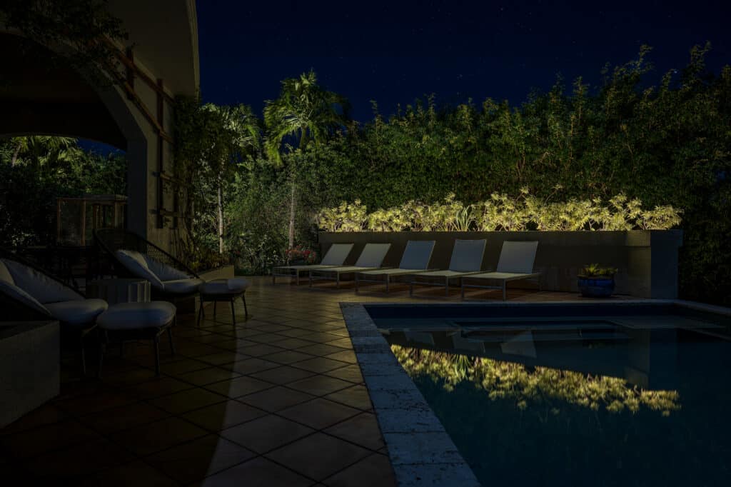 Safely light water features and pools.